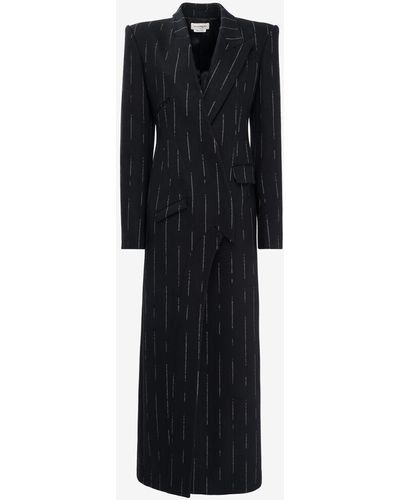 Alexander McQueen Black Broken Pinstripe Tailored Coat