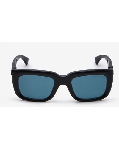 Alexander McQueen Black Floating Skull Rectangular Sunglasses - Blue