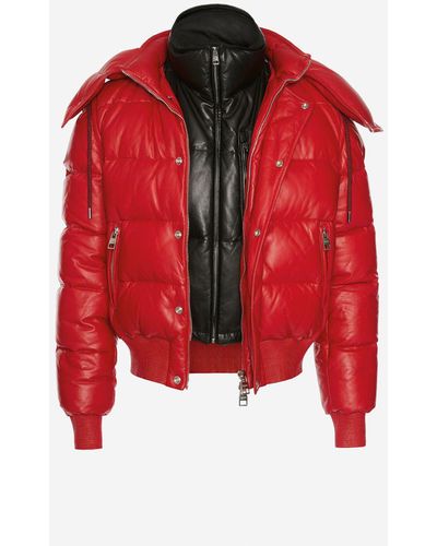 Alexander McQueen Down-filled Lambskin Leather Puffer Jacket - Red