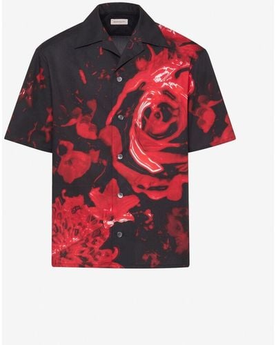 Alexander McQueen Hawaii-hemd mit wax flower-motiv - Rot