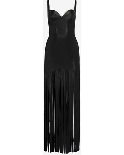 Alexander McQueen Fringed Leather Pencil Dress - Black