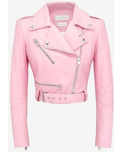 Alexander McQueen Pink Cropped Biker Jacket