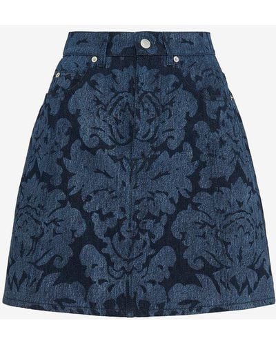 Alexander McQueen Blue Damask Mini Skirt