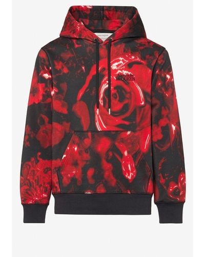 Alexander McQueen Black Wax Flower Hooded Sweatshirt - Red