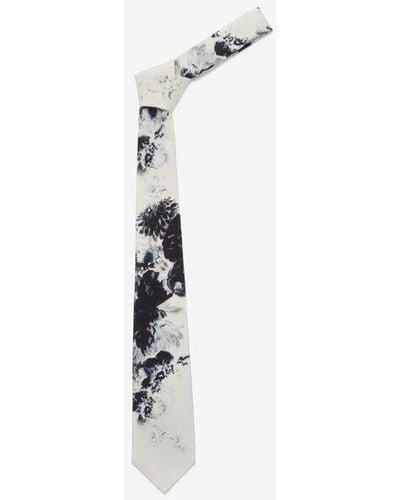 Alexander McQueen White Dutch Flower Tie - Metallic