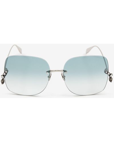 Alexander McQueen Crystal & Skull Charm Square Metal Sunglasses