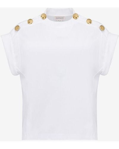 Alexander McQueen Cotton Button-detail T-shirt - White