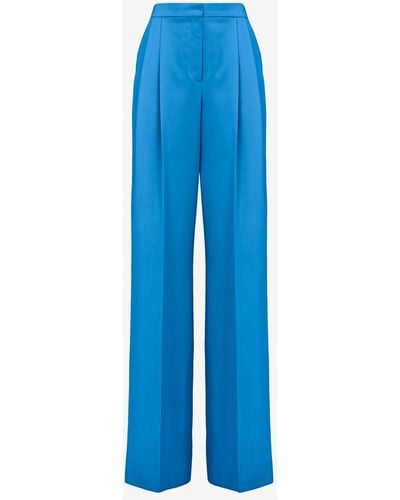 Alexander McQueen Pantalon large à double pli - Bleu