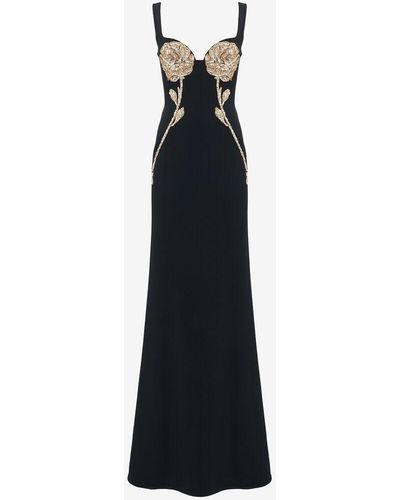 Alexander McQueen Abendkleid mit gold rose-stickerei - Schwarz