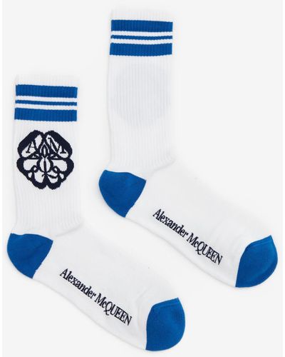 Alexander McQueen White Seal Logo Socks - Blue