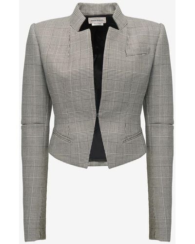 Alexander McQueen Black Prince Of Wales Slashed Fitted Jacket - Gray