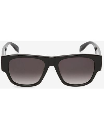 Alexander McQueen Black Mcqueen Graffiti Rectangular Sunglasses - Grey