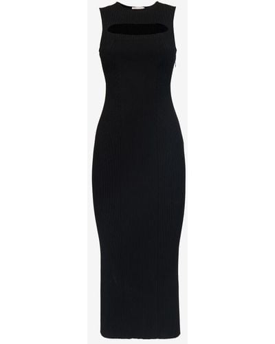 Alexander McQueen Slashed Knit Midi Dress - Black