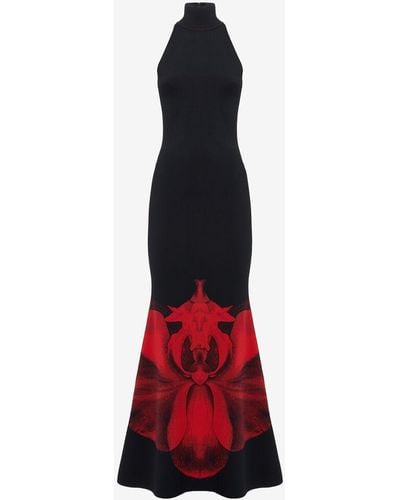 Alexander McQueen Black Ethereal Orchid Long Dress - Red