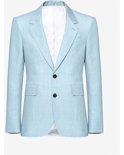 Alexander McQueen Einreihige jacke mit eleganten schultern - Blau