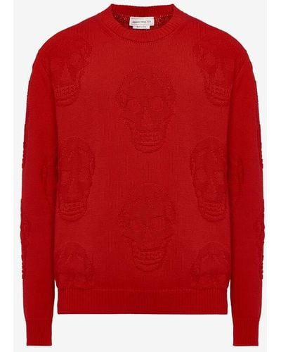 Alexander McQueen Red Textured Skull Sweater