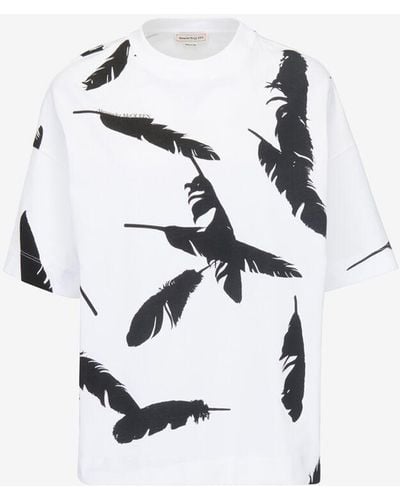 Alexander McQueen Oversized-t-shirt mit feder-print - Weiß