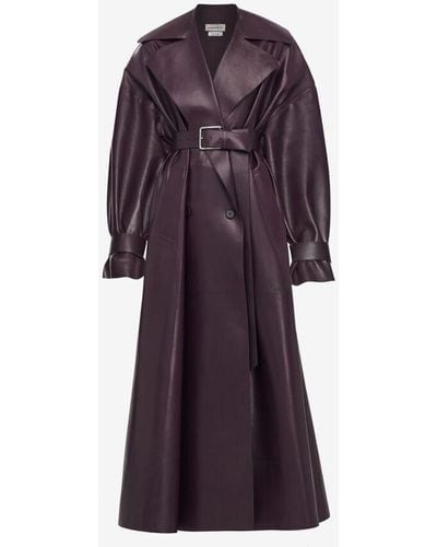 Alexander McQueen Purple Cocoon Sleeve Leather Trench Coat