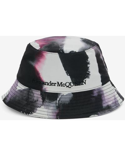 Alexander McQueen Wendbarer bucket hat mit graffiti aquarellprint und siegellogo - Schwarz