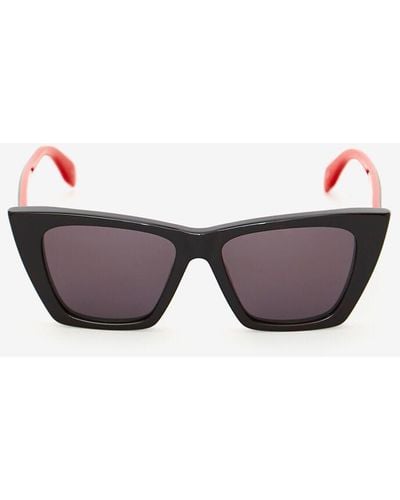 Alexander McQueen Black Selvedge Cat-eye Sunglasses - Red