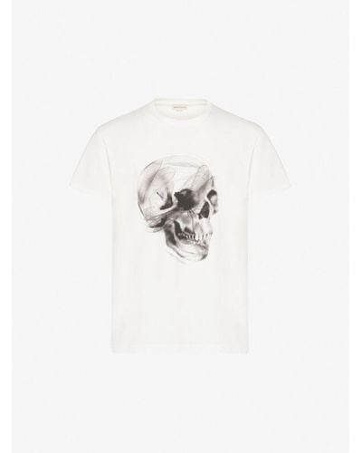 Alexander McQueen T-shirt in jersey di cotone con logo - Bianco