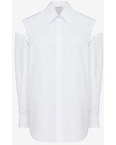 Alexander McQueen Geschlitztes cocoon hemd mit spitzendetail - Weiß