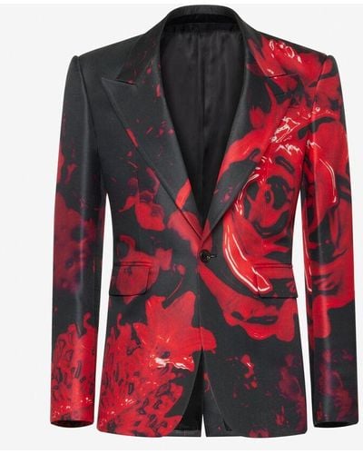 Alexander McQueen Einreihige jacke mit wax flower-print - Rot