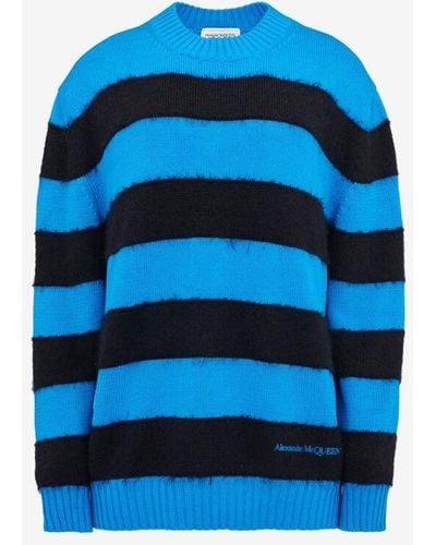 Alexander McQueen Blue Striped Crew-neck Sweater