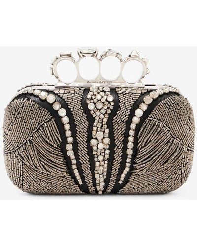 Alexander McQueen Embellished Four-ring Clutch Bag - Brown