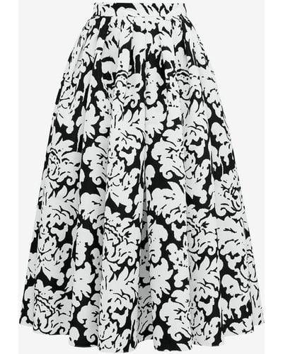 Alexander McQueen Black Pleated Midi Skirt - White