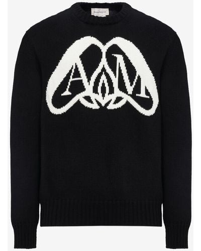 Alexander McQueen Half Seal Logo-Intarsia Cotton Sweater - Black