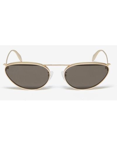 Alexander McQueen Gold Front Piercing Cat-eye Sunglasses - White