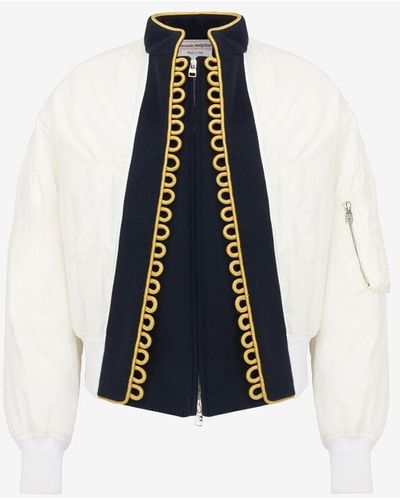 Alexander McQueen White Hybrid Military Bomber Jacket - Blue