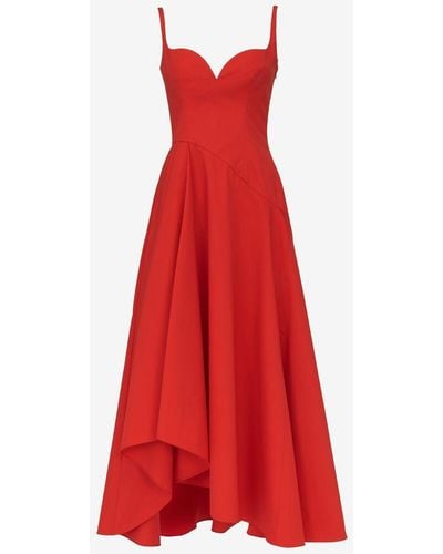 Alexander McQueen Red Sweetheart Neckline Midi Dress