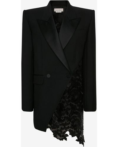 Alexander McQueen Slashed Lace Detail Double-breasted Jacket - Black