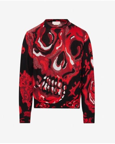 Alexander McQueen Black Wax Flower Skull Sweater - Red
