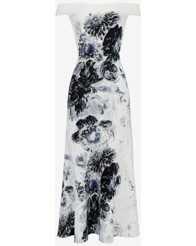 Alexander McQueen White Chiaroscuro Jacquard Dress - Multicolor