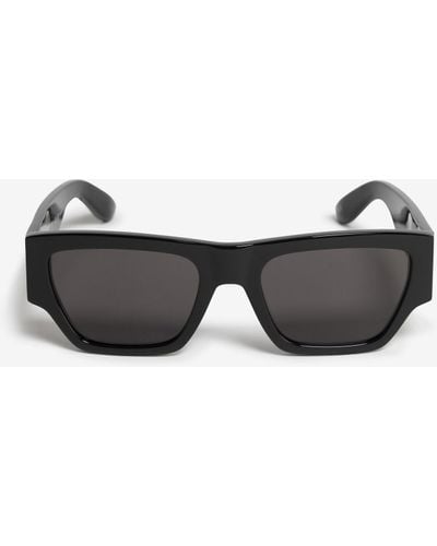 Alexander McQueen Black Mcqueen Angled Rectangular Sunglasses - Grey