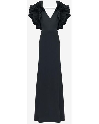 Alexander McQueen Exploded Shoulder Evening Dress - Black