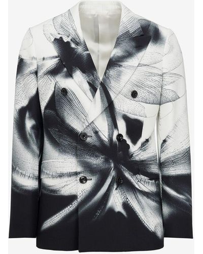 Alexander McQueen Black Dragonfly Shadow Double-breasted Jacket - Gray