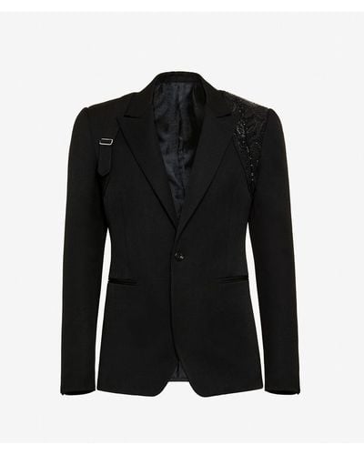 Alexander McQueen Embroidered Harness Single-breasted Blazer - Black