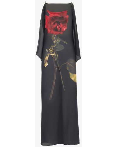 Alexander McQueen Chiffon Shadow Rose Slip Dress - Blue