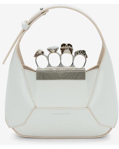 Alexander McQueen White The Jeweled Hobo Mini Bag - Gray