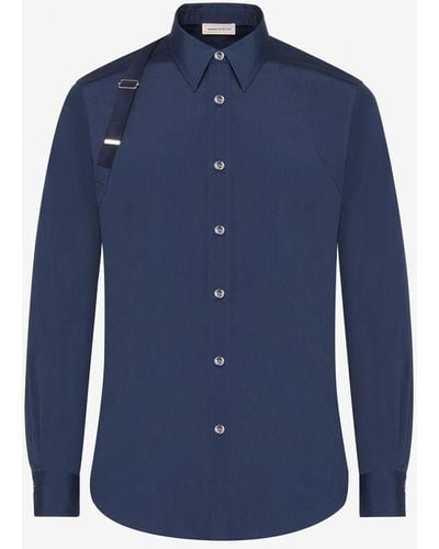 Alexander McQueen Hemd mit webkanten-gurtdetail. - Blau
