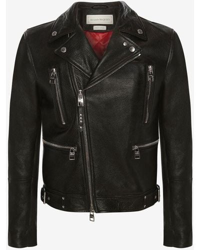 Alexander McQueen Schmal geschnittene Bikerjacke aus Leder mit Reißverschluss - Schwarz