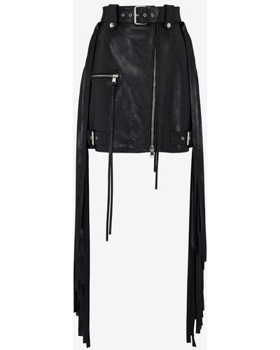 Alexander McQueen Fringed Biker Mini Skirt - Black