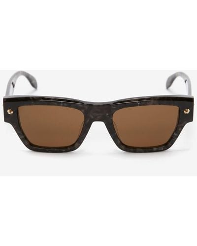 Alexander McQueen Gray & Silver Spike Studs Rectangular Sunglasses - Multicolor