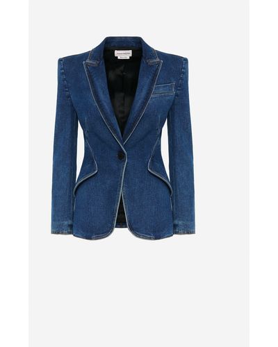 Alexander McQueen Blue Stretch Denim Jacket