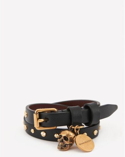 Alexander McQueen Skull Charm Studded-leather Bracelet - Black