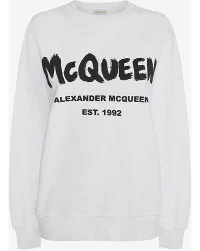 Alexander McQueen White Mcqueen Graffiti Sweatshirt - Gray